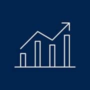An icon of a bar graph with an arrow showing an upward trend.