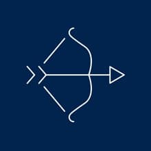 A bow and arrow on a blue background 