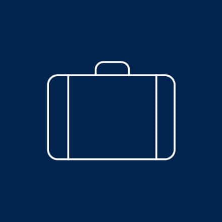 A graphic with a blue background and a white briefcase icon