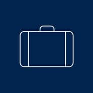 A graphic with a blue background and a white briefcase icon
