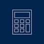 An icon of a calculator with a white outline.