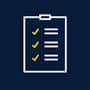 A clipboard icon with three checked off tasks