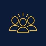 An icon of one person talking to two other people