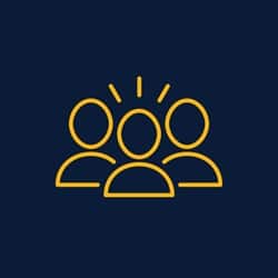 An icon of one person talking to two other people