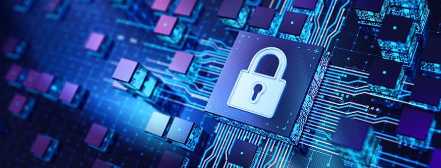 Graphic treatment of a cybersecurity lock with technical wires behind it