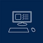 A white desktop icon on a blue background.