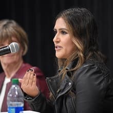SNHU Board of Trustee Maribel Duran speaking on the Women on Board panel