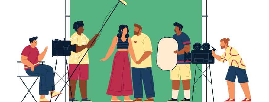 A graphic of a group of people on a set demonstrating a guide for tomorrow’s filmmakers