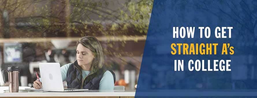 A woman studying and trying to get straight a's in college.