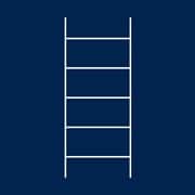 A blue graphic with a white ladder icon.