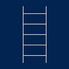 A blue graphic with a white ladder icon