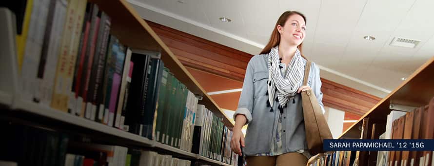 Sarah Papamichael with text Sarah Papamichael '12 '15G