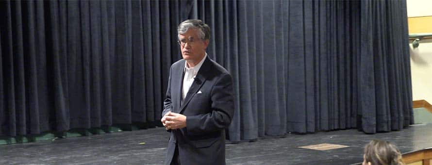 John Broderick speaking to a group of mental health counseling students at SNHU