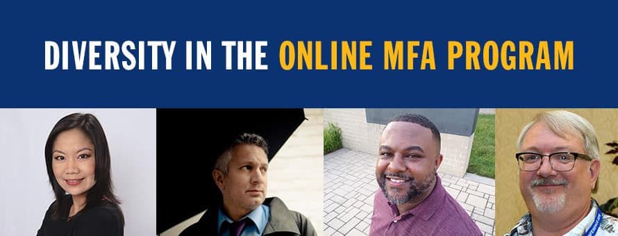 Photo of 4 instructors focused on diversity in SNHU's MFA program.