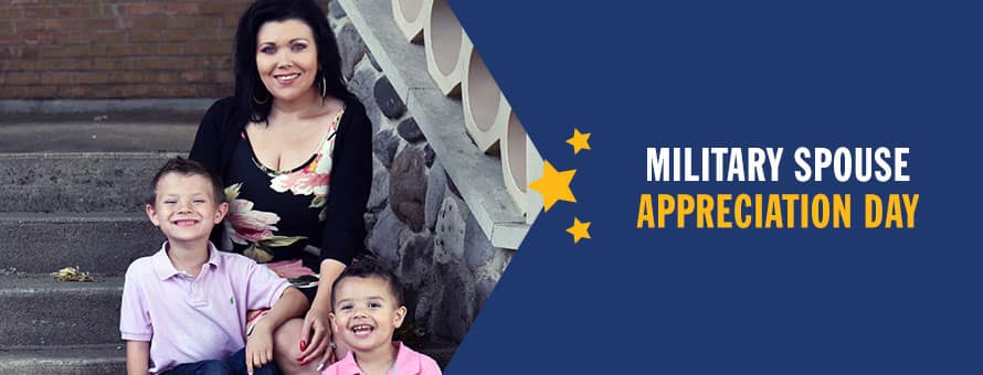 Danielle Gage and her two children and the text Military Spouse Appreciation Day.