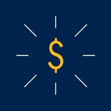 A yellow money symbol on a blue background 