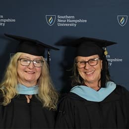 Friends Elizabeth Shands, left, and Orla Dundas, right, who both earned their MEd in Educator Practices with a concentration in Mathematics.