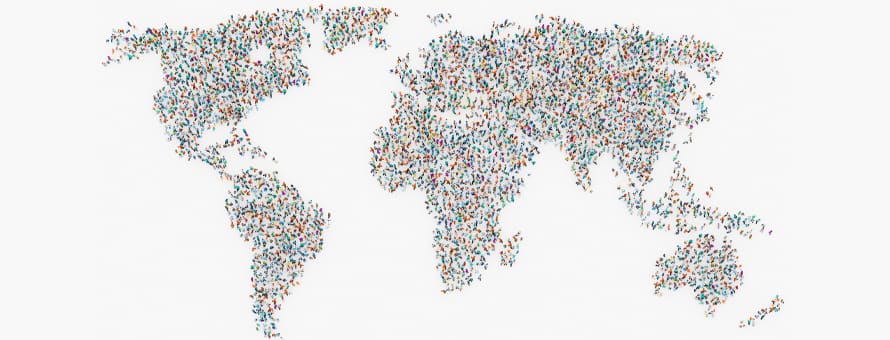 A map of the world made up of multi-color dots.