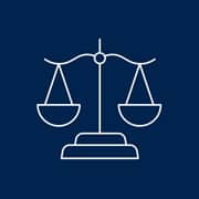 A white scale on a blue background