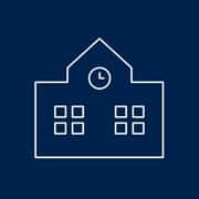 An icon of a school building with a clock