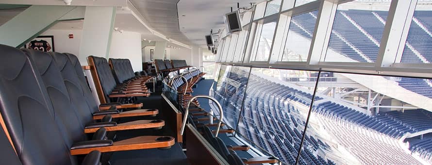 an empty suite in a sports stadium.