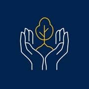 Outline of hands holding a small tree sprouting out of them.