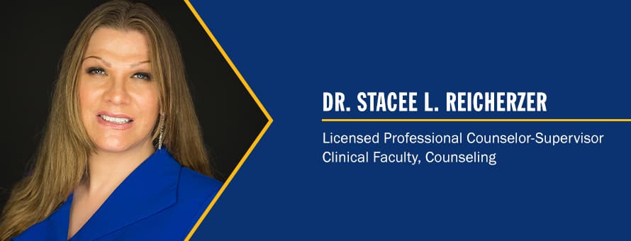 Stacee Reicherzer and the text Dr. Stacee L. Reicherzer, Licensed Professional Counselor-Supervisor, Clinical Faculty, Counseling.