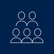 An icon of five white-outlined people on a team