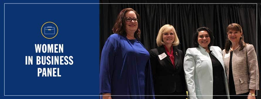 Susan Martore-Baker, Katrina Jagroop-Gomes, Patsy Aprile and Pamme Boutselis and the text Women in Business Panel.