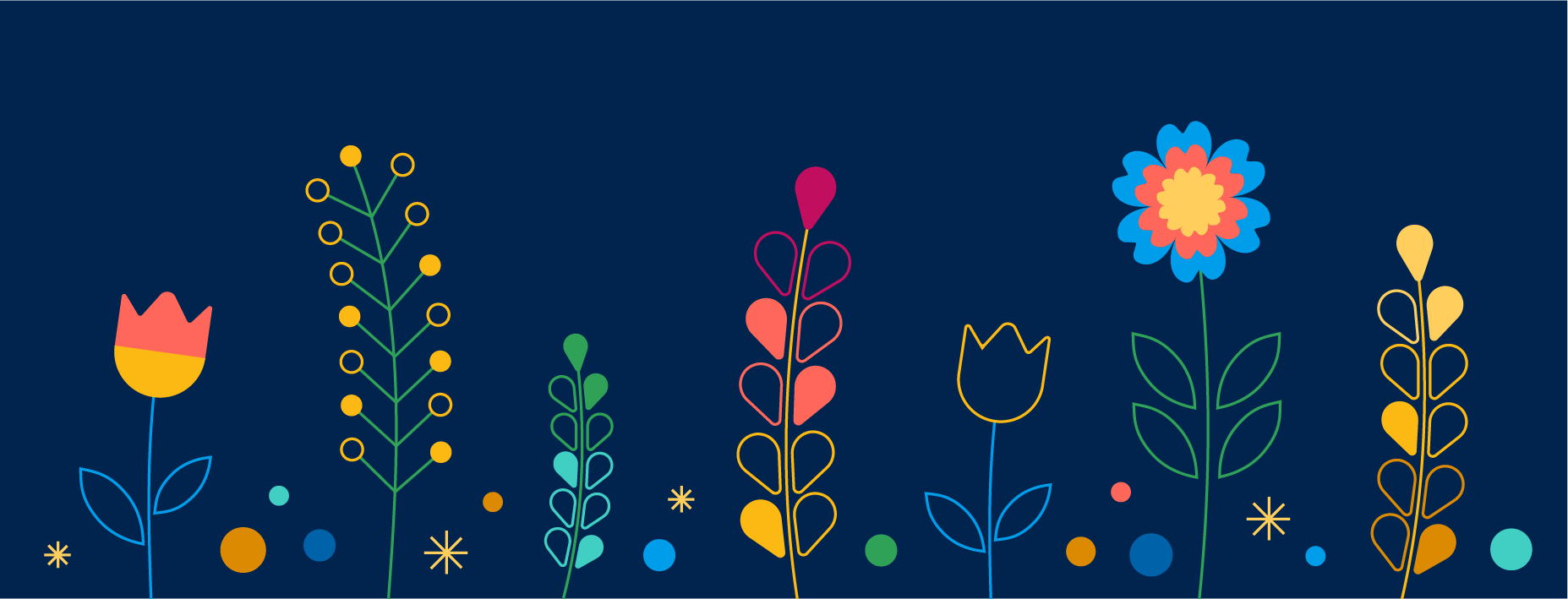 Stylized flowers over a dark blue background to represent Hispanic Heritage Month.