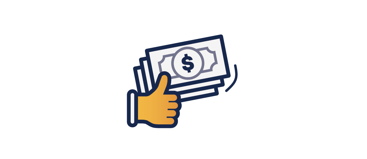 Icon of a thumbs up and money