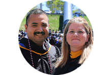 SNHU graduates and California residents Shelly and Sal Villa wearing their graduation gowns.